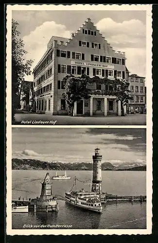 AK Lindau i. B., Hotel Lindauer Hof, Blick von der Hotelterrasse auf den Bodensee