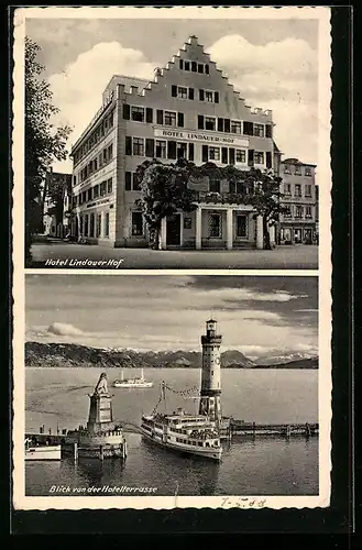 AK Lindau i. B., Hotel Lindauer Hof, Blick von der Hotelterrasse auf den Bodensee