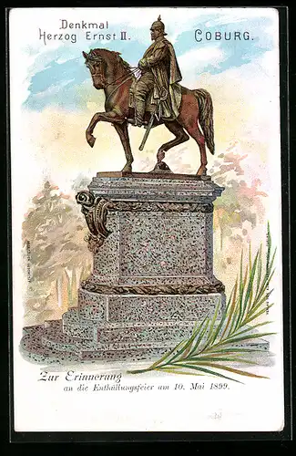 Lithographie Coburg, Denkmal Herzog Ernst II.