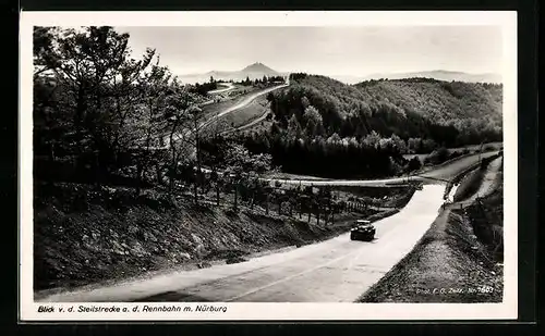 AK Nürburgring, Blick von der Steilstrecke an der Rennbahn mit Nürburg