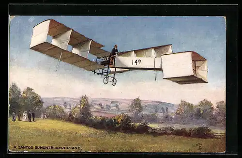 Künstler-AK M. Santos Dumont`s Aeroplane, Flugzeug