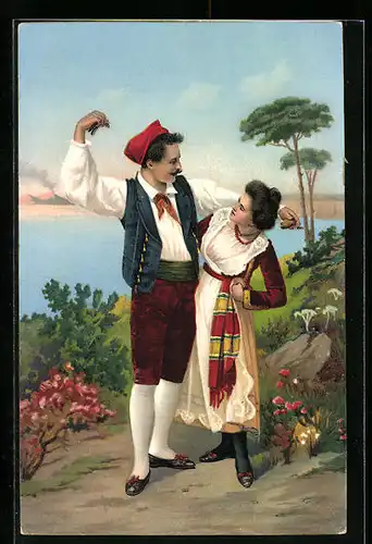 Künstler-AK Junges Paar in italienischer Tracht, Volkstanz