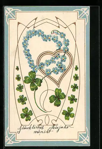 Präge-AK Herz aus Vergissmeinnicht, Blumenbild