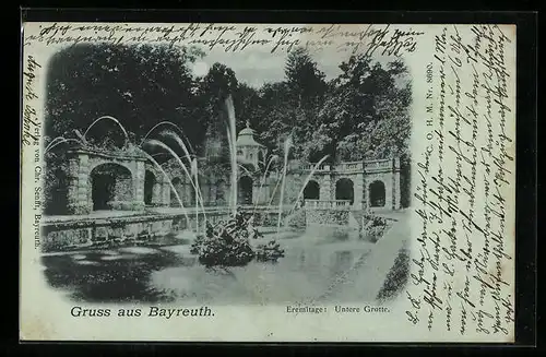 Mondschein-AK Bayreuth, Eremitage, Untere Grotte