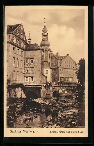 AK Montjoie, Evangl. Kirche und Rotes Haus