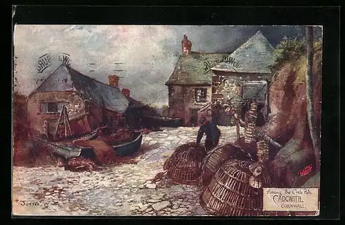 Künstler-AK Raphael Tuck & Sons Nr. 1679: Cadgwith Cornwall, Among the Crab Pots