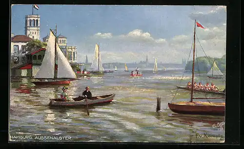 Künstler-AK Raphael Tuck & Sons Nr. 609 B: Hamburg, Ruderpartie auf der Aussenalster