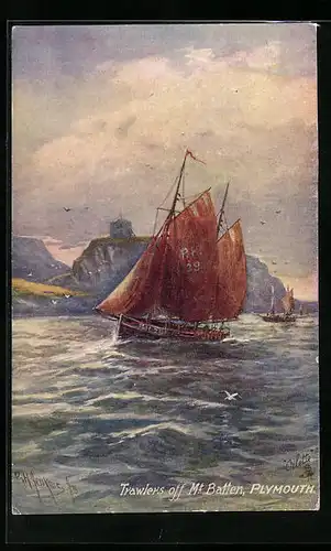 Künstler-AK Raphael Tuck & Sons Nr. 7840: Plymouth, Trawlers off Mt. Batton
