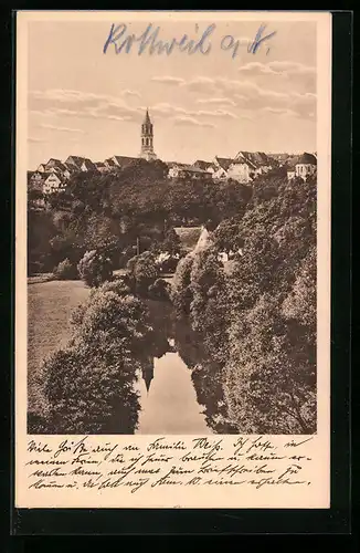 AK Rottweil a. Neckar, Ortsansicht mit Gewässer