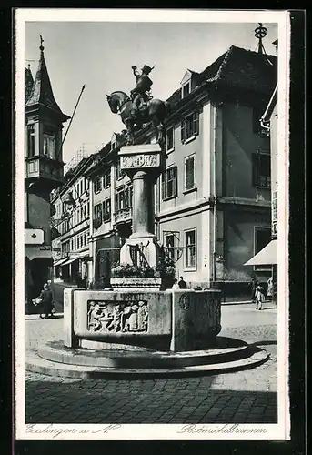 AK Esslingen a. N., Postmichelbrunnen im Sonnenlicht