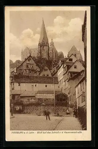 AK Marburg a. d. Lahn, Blick auf das Schloss v. d. Kasernenstrasse