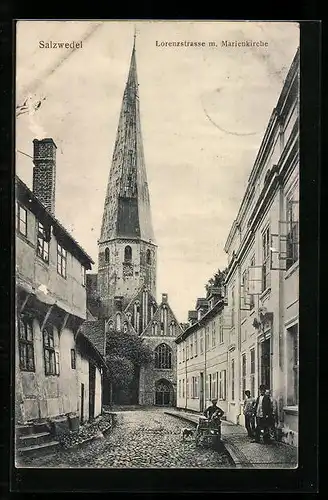 AK Salzwedel, Lorenzstrasse m. Marienkirche