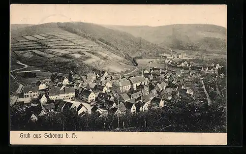 AK Schönau b. H., Ortsansicht aus der Vogelschau