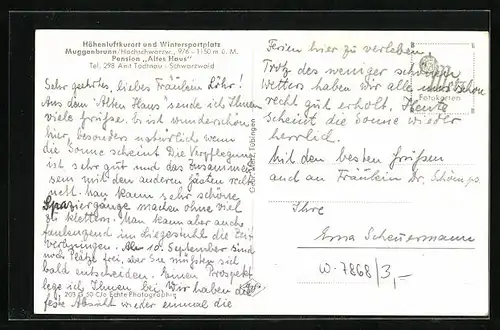 AK Muggenbrunn /Schwarz., Ortsansicht aus der Vogelschau, Pension Altes Haus
