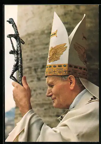 AK Papst Johannes Paul II. mit Ferula und Mitra