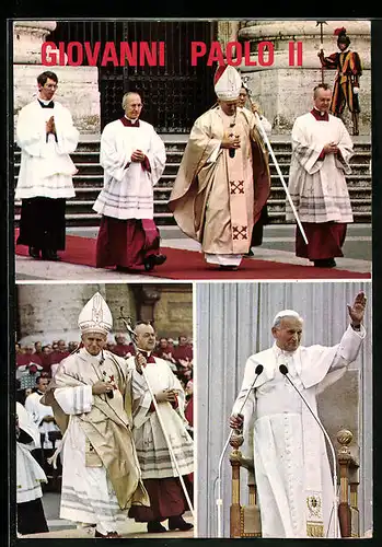 AK Papst Johannes Paul II. im weissen Ornat mit Ferula und Mitra