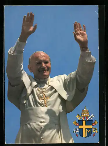 AK Papst Johannes Paul II. hebt grüssend die Arme