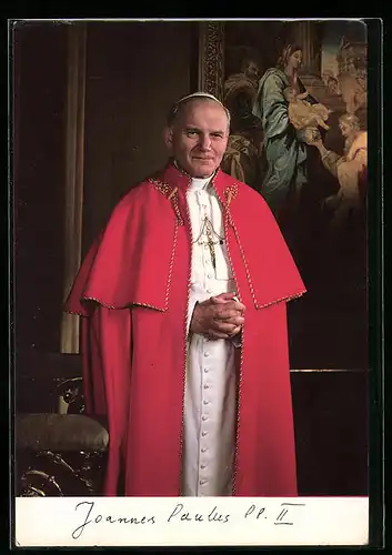 AK Papst Johannes Paul II. im weissen Ornat mit verschränkten Händen