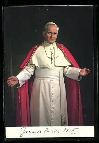 AK Papst Johannes Paul II. im weissen Ornat mit rotem Mantel