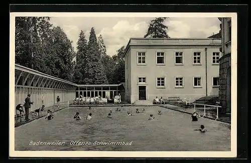 AK Badenweiler, Offenes Schwimmbad mit Besuchern