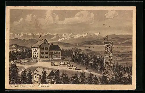 AK Hochblauen b. Kandern, Hotel und Pension aus der Vogelschau