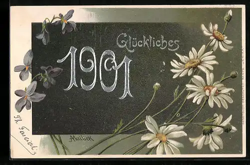 Künstler-AK Alfred Mailick: Margeriten und Veilenchen, Jahreszahl 1901