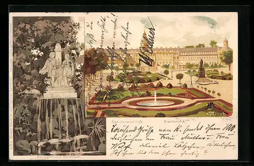 Künstler-AK Carl Münch: Karlsruhe, Residenzschloss, Hermann u. Dorothea