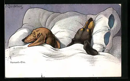 Künstler-AK Fritz Quidenus: Vernunft-Ehe, Dackel