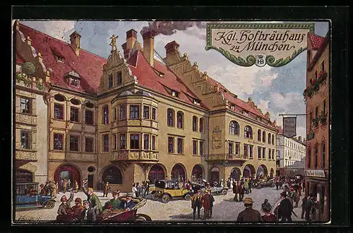 Künstler-AK Fritz Quidenus: München, Münchner Hofbräuhaus von Aussen