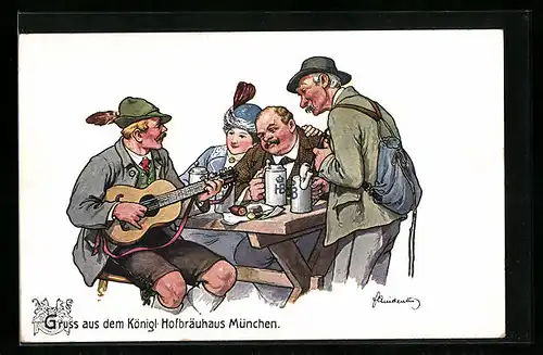Künstler-AK Fritz Quidenus: München, Tisch im Königl. Hofbräuhaus München
