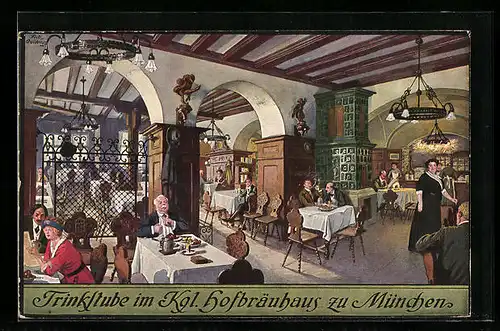 Künstler-AK Fritz Quidenus: München, Trinkstube im Münchner Hofbräuhaus