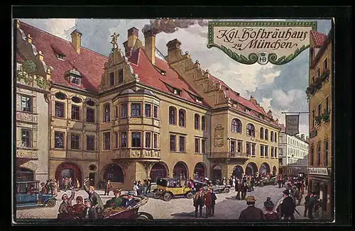 Künstler-AK Fritz Quidenus: München, Passanten am Münchner Hofbräuhaus