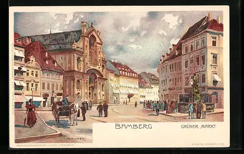 Künstler-AK Karl Mutter: Bamberg, Grüner Markt