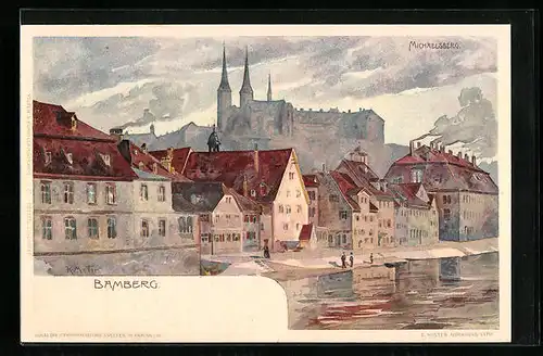 Künstler-AK Karl Mutter: Bamberg, Ortspartie mit Blick auf Michaelsberg