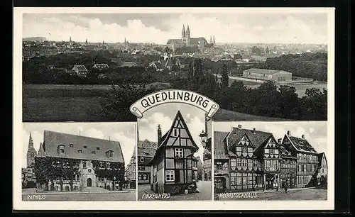 AK Quedlinburg, Totalansicht, Rathaus, Finkenherd, Klopstockhaus