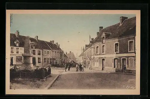 AK Bretoncelles, Strassenpartie mit Denkmal