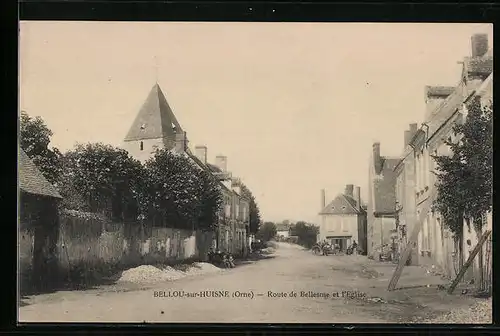 AK Bellou-sur-Huisne, Route de Bellesme et l`Eglise