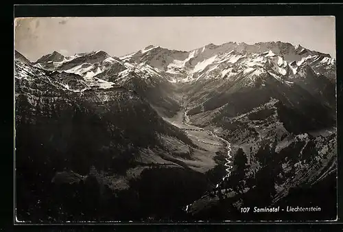 AK Saminatal, Ortsansicht mit Alpen