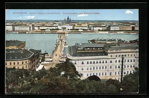 AK Budapest, Donauansicht mit Kettenbrücke