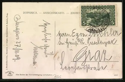 AK Sarajevo, Ortsansicht mit Umgebung