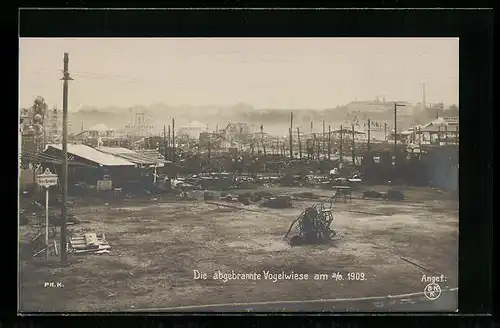 AK Die abgebrannte Vogelwiese am 2.08.1909