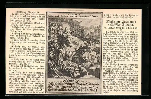 AK Matth. V., Enarrat lesus octo beatitudines, Matthäus Kapitel 5, Winke zur Erlangung religiöser Bildung