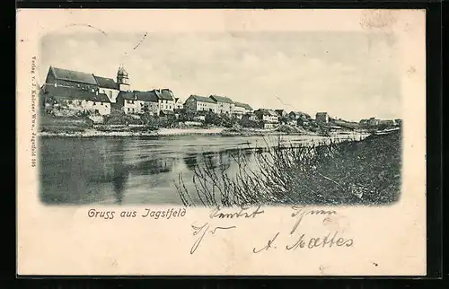 AK Jagstfeld, Blick vom Flussufer auf den Ort