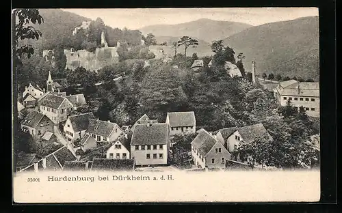 AK Hardenburg bei Dürkheim a. d. H., Gesamtansicht vom Berg aus gesehen