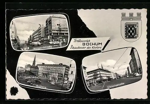 AK Bochum, Bongardstrasse, Rathaus, Viktoriastrasse