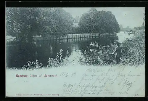 Mondschein-AK Hamburg, Alster bei Eppendorf