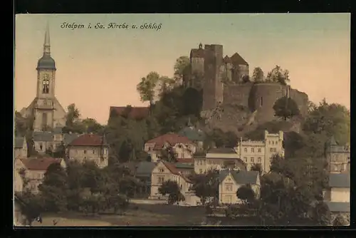 AK Stolpen i. Sa., Blick auf Kirche und Schloss