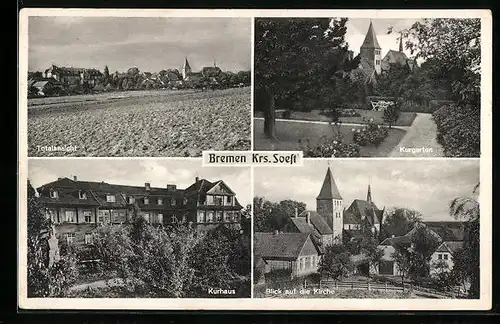 AK Bremen / Soest, Kurhaus, Kurgarten, Kirche, Totalansicht