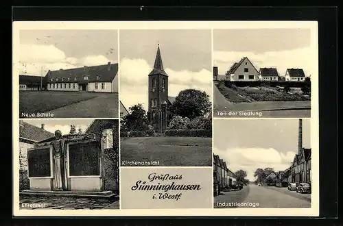 AK Sünninghausen i. Westf., Kirche, Neue Schule, Ehrenmal