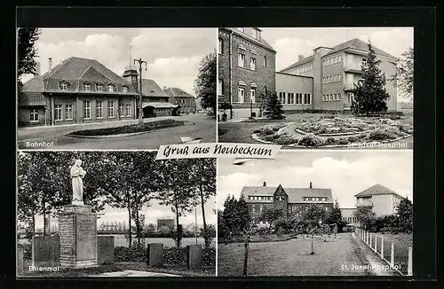 AK Neubeckum, Bahnhof, St. Josef Hospital, Ehrenmal